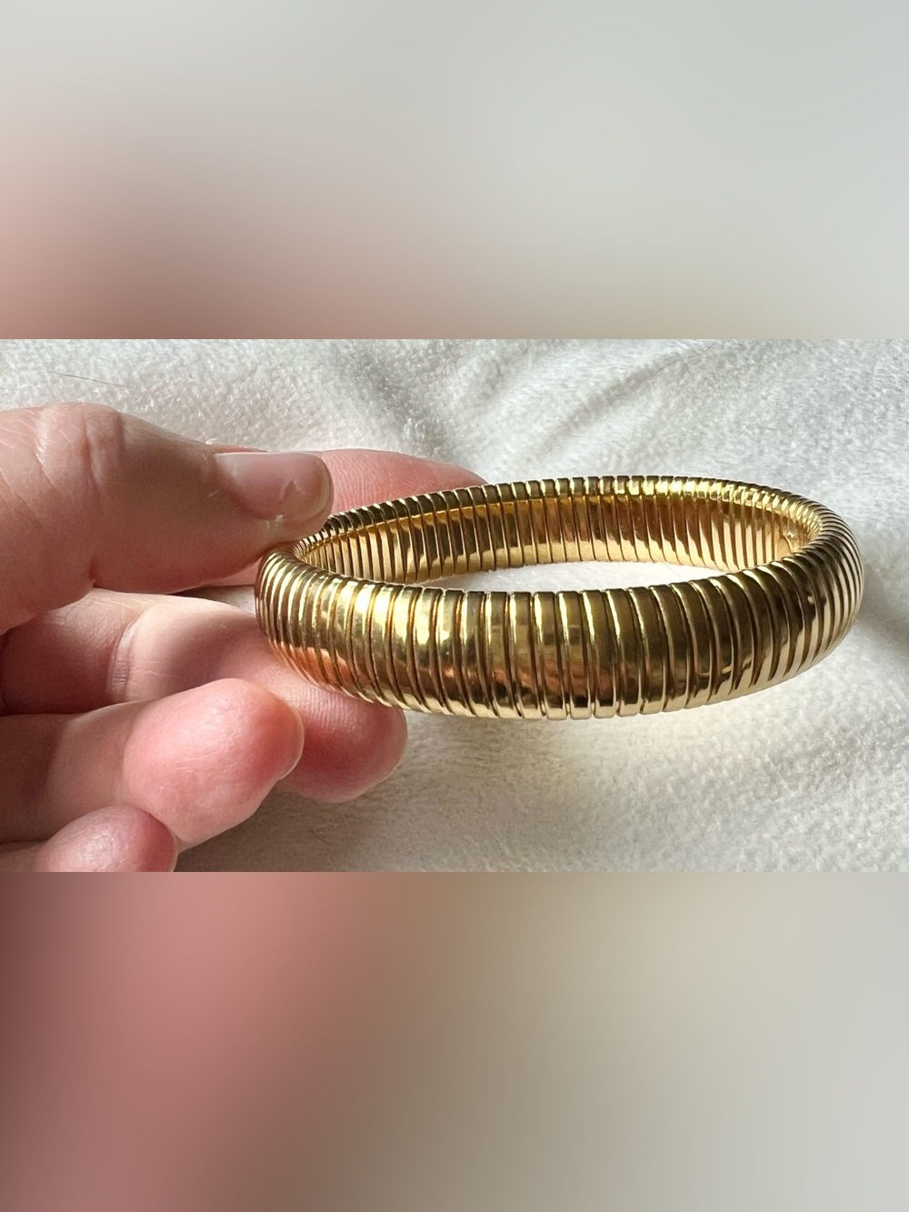 Gold Ribbed Bangle Bracelet - Picture 4 of 6